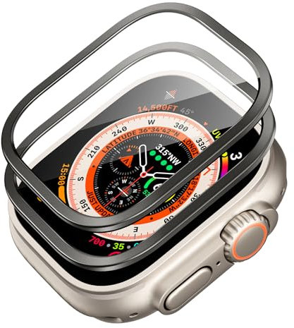 ESR Lot de 2 Protecteurs D'écran Armorite pour Apple Watch Ultra 2/1 (2024/2023/2022, 49 mm), Protection de Qualité Militaire, Protecteur en Verre Trempé avec Cadre en D'aluminium, Noir