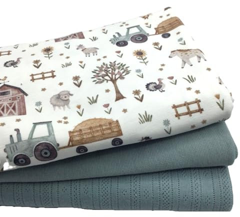 Stoffpaket Jersey-Paket Ajour-Jersey | Lochstrickjersey | Motive für Jungen | Ökotex (Bauernhof)