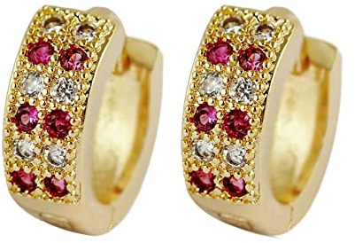 Beydodo Creolen Ohrringe Gold 585 Damen, Creolen Hoop mit Rubin und Diamant Ohrringe Hochzeit Nickelfrei für Frauen