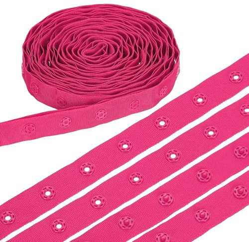 sourcing map 8 Yard Snap Button Tape, Polyester Plastic Snap Button Trim, Sewing Press Stud Ribbon Replacement for DIY Craft Clothes Fabric Sewing, Magenta