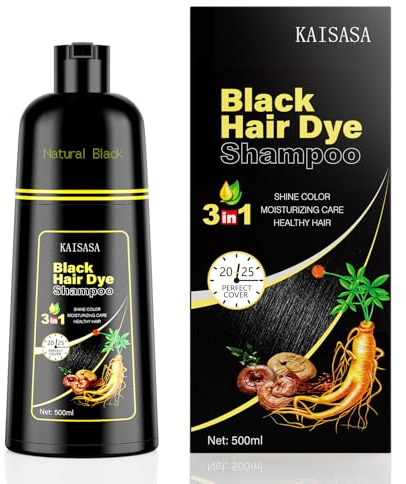 Black Hair Dye Shampoo 3 in 1, Hair Color Shampoo for Women and Men, Hair Dye to Cover Gray Hair, Herbal Ingredient Shampoos for Grey Hair Coverage 500ml (Black)