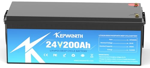 KEPWORTH LiFePO4 200Ah 24V Deep Cycle Lithium Batterie, 200A BMS, perfekt für Wohnmobil,Solarpanel Kit,Boot,Solaranlage Komplettset