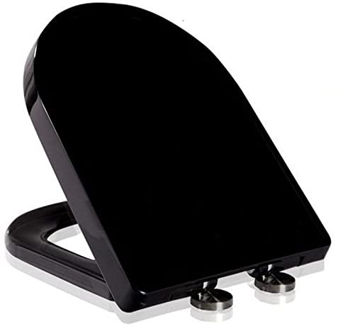 Abattant WC Universel Forme D avec Frein de Chute, Solng Aldoih Lunette de Toilette Noir Universelle，Design Antibactérien et Facile à Nettoyer, Peut Supporter 150 Kg, Noir, 46 * 36 * 4,5 CM ﻿
