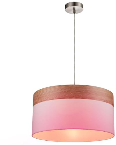 Hängeleuchte Wohnzimmer LED Pendelleuchte Esstischlampe Holzoptik Textil weiß, 8,5W 806lm warmweiß-kaltweiß, DxH 40x120 cm