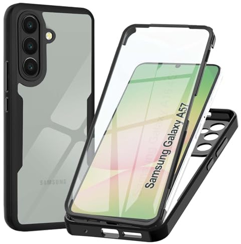 WeiCase Funda para Samsung A57 5G, Transparente 360° Protección Funda con Protector de Pantalla Integrado Antigolpes Silicona Carcasa para Samsung A57, Negro