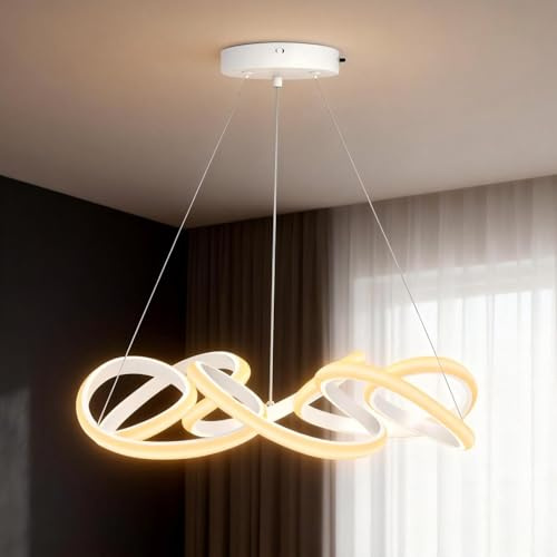 doporro Hängelampe Esstisch, 52 cm, 67W, mit Fernbedienung, dimmbare | Pendelleuchte, Moderne, Hängeleuchte LED für Küche, Wohnzimmer & Esszimmer, Weiß, Alivetta25040