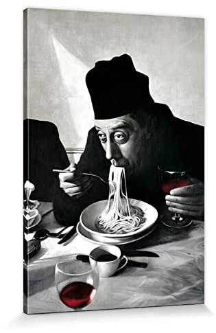 1art1 Kochkunst Poster Spaghetti, Rotwein, Don Camillo Bilder Leinwand-Bild Auf Keilrahmen | XXL-Wandbild Poster Kunstdruck Als Leinwandbild 120x80 cm