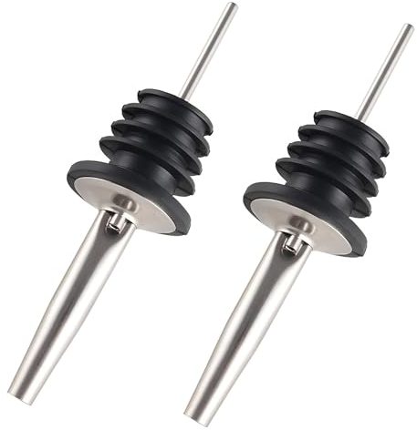 KONAMO Stainless Steel Liquor Spirit Pourer with Rubber Stopper, Black, 2 Pieces