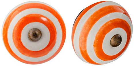Nicola Spring Ceramic Cupboard Drawer Handle Knobs - Stripe Design - Orange - Pack of 6
