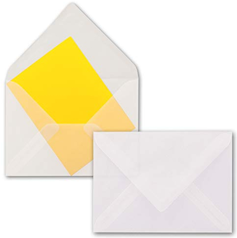 50x Briefumschläge DIN B6-125 x 176 mm - Transparent-Weiß - Durchsichtige Umschläge - EXTRA QUALITÄT - 92 g/m² - milchig transparent - Nassklebung