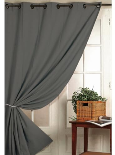 HomeMaison Vorhang, 100% Blickdicht, flammwidrig, M1 Nicht Feuer, Polyester, Grau, 180 x 140 cm