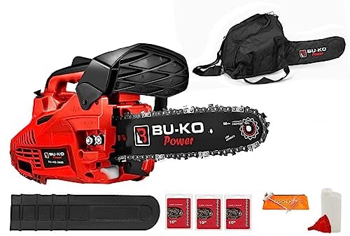 BU-KO 26 cc Leichte Top Handled Benzin Kettensäge | 2 Ketten und 10 Bar enthalten | Cover Bag und Full Safety Gear