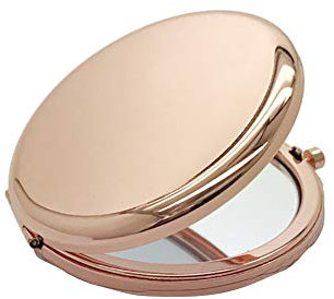 Steellwingsf Mini miroir de maquillage portable rond en métal uni miroir de poche pop-up double face rose doré