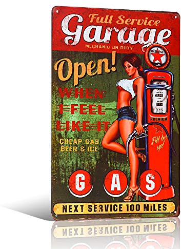 不适用 Blechschild für Wand Garage Retro Dekor Metall Plakat Full Service Tankstelle offen 24 Stunden
