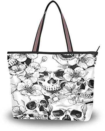 RXYY Handtasche und Geldbörse für Damen, mit Totenkopf-Motiv, Blumen, Kirschen, große Kapazität, Tragegriff oben, Mehrfarbig - mehrfarbig - Größe: Large