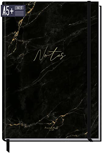 Notizbuch A5+ liniert mit Gummiband [Schwarzer Marmor] by Häfft | 156 Seiten, 78 Blatt | als Bullet Journal, Tagebuch, Notizheft | nachhaltig & klimafreundlich