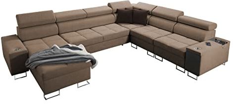 Mirjan24 Ecksofa mit Schlaffunktion und 3 Bettkästen Domiko VIII, einstellbaren Kopfstützen, Barfach, USB-Anschluss, Steckdose, Eckcouch (Sawana 25 + Sawana 25 + Sawana 26, Seite: Links)