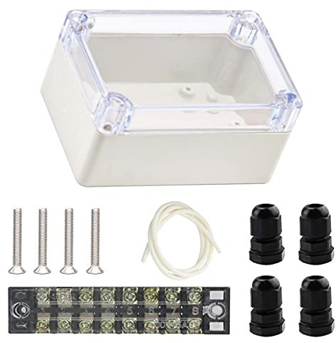 Youmile Scatola di giunzione in plastica ABS 100 x 68 x 50 mm IP65 Scatola di protezione per progetti elettronici impermeabile Coperchio trasparente per esterno con morsettiera 8P, pressacavo 4PCS PG7