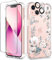 GVIEWIN Compatible with iPhone 13 Case 6.1 Inch 2021, with Tempered Glass Screen Protector+Camera Lens Protector, Flower Clear TPU Slim Bumper Shockproof Protective Soft Phone Cover, Magnolia/White