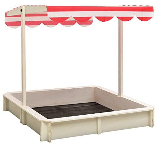 vidaXL Tannenholz Sandkasten mit Verstellbarem Dach Sandbox Sandkiste Holzsandkasten Holzsandkiste Kinder Spielhaus Spielzeug Weiß Rot UV50