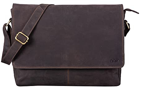 TALED Sac bandoulière pour hommes et femmes | Sac ordinateur portable en cuir véritable jusqu'à 15 | Sac messager avec bandoulière | Sac de travail | Sac de transport | Sac à main | Naturel brun