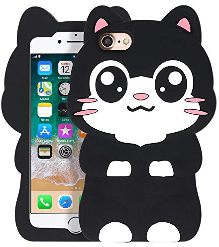 Mouzor Cute Black Cat Kitty iPhone SE 2020/ SE 2022 Case, iPhone 6/ 6S/ 7/8 / Cases, Funny 3D Cartoon Animals Soft Silicone Shockproof Cover for Girls Women Kids