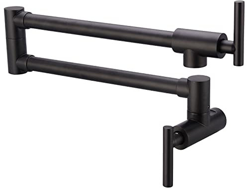 DIKUROOMS Matte Black Pot Filler Faucet Stainless Steel Commercial Wall Mount Kitchen Sink Faucet Folding Stretchable with Single Hole Two Handles