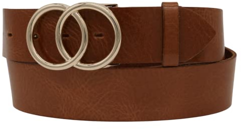 AnnaMatoni Damen Gürtel in weichem Rindsleder mit Doppel O-Ring Schnalle in Gold Nickelfrei 4cm Breit Damen Ledergürtel Echt Leder (Braun 640, TW85-100cm Gesamtlänge)