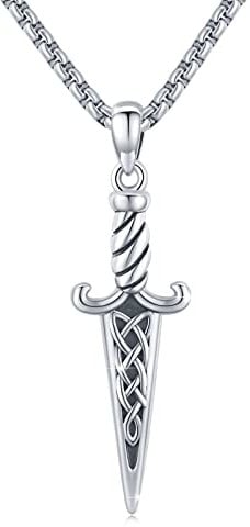 MEDWISE Keltische Dolch Kette 925 Sterling Silber Keltische Halskette Schwert Anhänger Kreuz Keltische Schmuck für Herren Sohn Damen Teenager Männer Geschenk