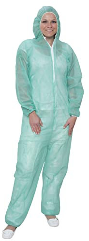 Lot de 10, 50 ou 100 combinaisons jetables en polypropylène - Vert - Tailles S à XXXL - Taille XL - 10 pièces