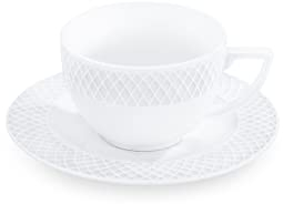 Wilmax - Tasses avec soucoupes - Lot de 6-90 ml - Tasses à café en porcelaine - Blanc - Service de table pour 6 personnes - Set de tasses pour café, thé, desserts et à thé