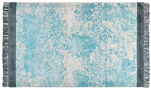 Beliani Teppich Viskose blau/beige orientalisches Muster 140 x 200 cm mit Fransen Akarsu