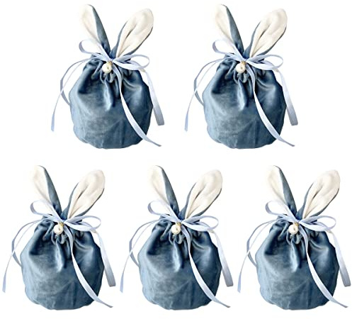 ZEACCT 5 Stück Süßigkeitenbeutel mit Hasenohren, Blau, Hasen Biscuit Tüte, Süßigkeiten Verpackungstasche, Samtbeutel, Geschenktüten, Schmuckbeutel, Süssigkeiten Beutel für Party, Hochzeit, Party