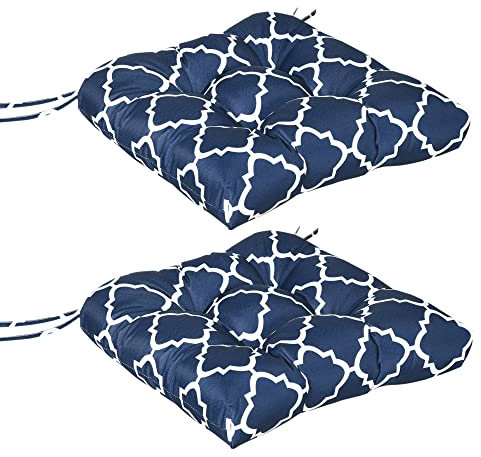 Outsunny Chair Cushions Seat Pads, Set of 2, Indoor Outdoor Seat Cushions with Ties and Tufted Design for Garden Dining Chairs, Blue