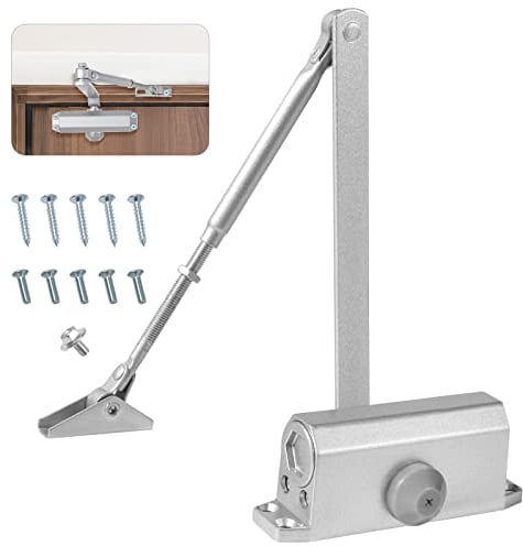 Vinabo Chiudiporta, Chiudiporta Idraulico, Regolabile Chiudiporta Automatico, Tenere Aperto, Chiudiporta per Porte Interne, Tampone Chiuso per uso Commerciale e Domestico 15-45 kg Porta, Argento