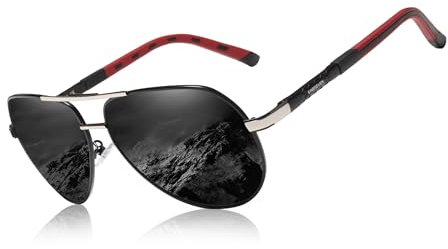 KINGSEVEN Männer Vintage Aluminium polarisierte Sonnenbrille klassische Marke Sonnenbrille Beschichtung Linse treibende Brille für Männer/Frauen (Silber Schwarz)
