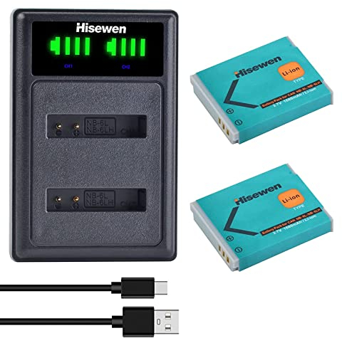 Hisewen NB-6L NB-6LH Batteries et chargeur de rechange pour Canon PowerShot SX530 HS,SX710 HS,SX700 HS, SX610 HS,SX600 HS,SX540 HS,SX510 HS, SX500 is, SX280 HS,SX270 HS, D30, S900 Couleur : noir