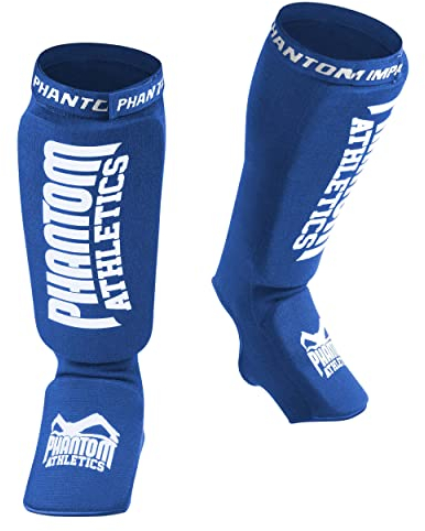 Phantom Athletics Schienbeinschoner - Idealer Schutz und Optimale Passform für Kicks im Sparring - Mit Spannschutz für jeden Kampfsport - MMA, Kickboxen und Muay Thai - Herren und Damen (Blau/Weiß)