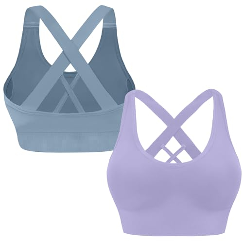 HANERDUN Damen Mittle Halt Sport BH Crossback Push up Yoga Bra Nahtlose Ohne Buegel mit Abnehmbaren Gepolstert für Fitness Lauf Joggen