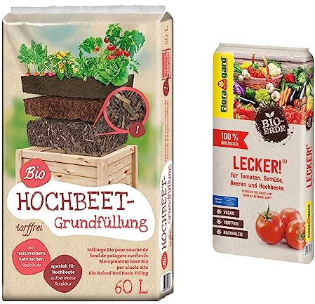 Universal Bio Hochbeet-Grundfüllung 60 Liter & Bio-Erde Lecker 20 Liter - Gemüseerde für Hochbeete, Tomaten, Chili, Beeren, Gurken, Kräuter - torffrei und vegan