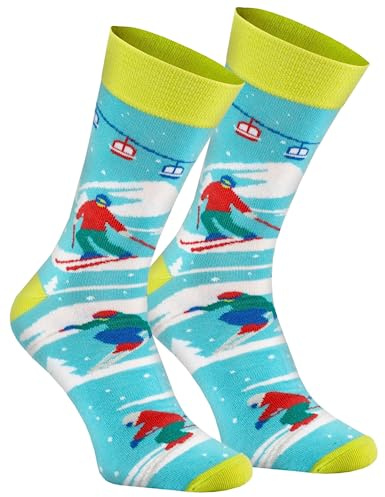 Rainbow Socks - Damen Herren Weihnachtssocken - Novelty Geschenk für Christmas - Skier - 1 Paar - Größen EU 36-40