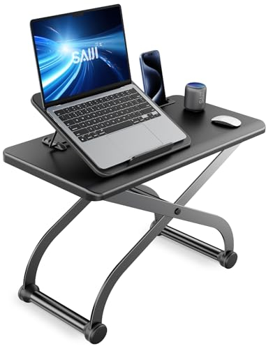 SAIJI Standing Desk Converter, Ergonomic X-Frame Laptop Desk, Height & Angle Adjustable Sit to Stand Workstation, Up to 30kg