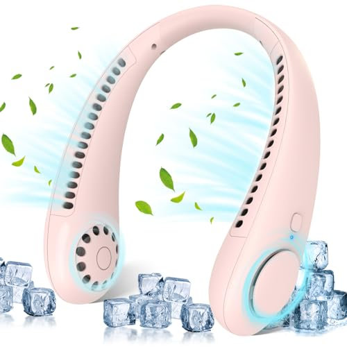 Neck Fan, Portable Hanging Neck Fan, Bladeless Mini Neck Fan with 360° Airflow, 3-Speed Hands-Free Personal Fan Rechargeable Wearable Fan Cooling Quiet for Home Office Travel (Pink)