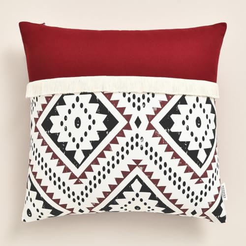 room99 Soho 40 x 40 cm Zierkissenbezüg Kissenbezüg Kissenhüll Dekorative Dekokissen Wurfkissenbezug Deko Aesthetic Modern Schlafzimmer Wohnzimmer Boho Baumwolle mit Fransen Dunkelrot, 1 Stück