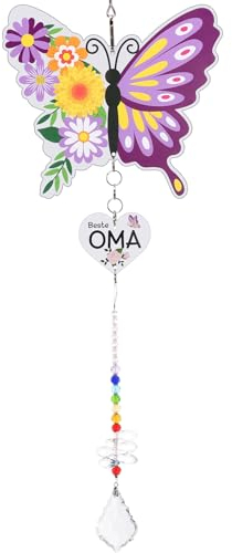 WEDNOK Beste Oma Geschenke Schmetterling Acryl Sonnenfänger Muttertagsgeschenk Kristall Anhänger Großmutter Geburtstagsgeschenk Geschenke für Großmutter Muttertag Geburtstag Weihnachten