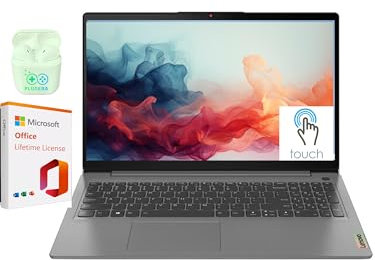 Lenovo Ideapad 3i Computer portatile touchscreen da 15,6 pollici, Windows 11 Home 16 GB RAM 512 GB SSD, Intel i3-1115G4, display FHD 1920 x 1080, licenza a vita Microsoft Office, auricolari Plusera,