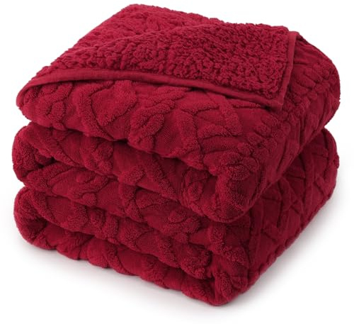 6,8 kg gewichtete Decke für Erwachsene, beidseitig weiche Flauschige Sherpa-Decke in voller Größe mit Jacquard-Muster, kuschelige Winter-Gewichtsdecke für Sofabett, Keramikperlen, 122 x 183 cm, Rot