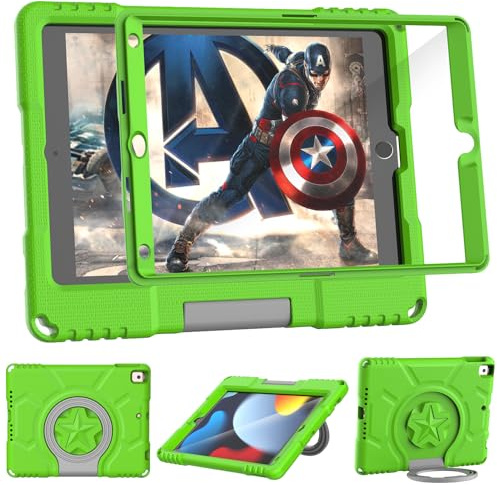TrendGate iPad 9th/8th/7th Gen Case for 10.2 Inch 2021/2020/2019 - Green | Lightweight, Shockproof, Soft, EVA, Built-in Screen Protector, Multi-angle Grip Stand, iPad 9th/8th/7th Generation Kids Case