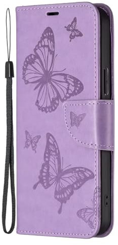 FMPCUON Handyhülle für LG K42 Hülle mit Schmetterling Muster Hülle, Flip Lederhülle Tasche Case Magnet Kartenfach Schutzhülle Standfunktion für LG K42, Lila