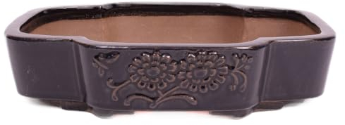 generisch Bonsai - Schale eckig 31 x 26 x 7 cm, mit Relief, dunkelblau, handgemacht, frostfest 40440